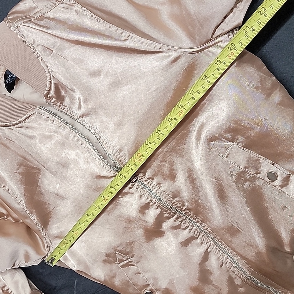TOPSHOP  Metallic Beige Pink Gold Bomber Full Zip Jacket Size 6 - Picture 8 of 12